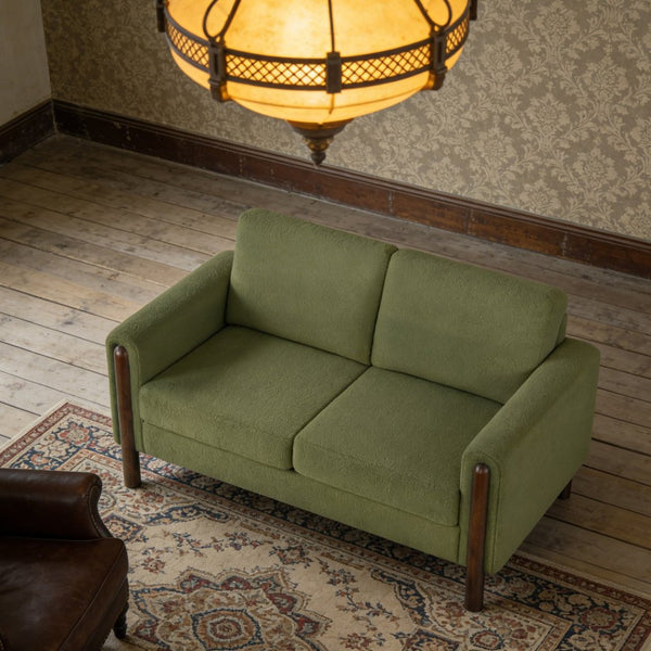 English Elm Comfy Mid-century Modern Loveseat with Walnut Legs Teddy Fabric 2-seat Small Space Sofa Green W2308P463602
