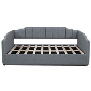 English Elm Upholstered modern daybed with under-bed storage drawers, full-size platform frame for guests Gray DL002033AAE