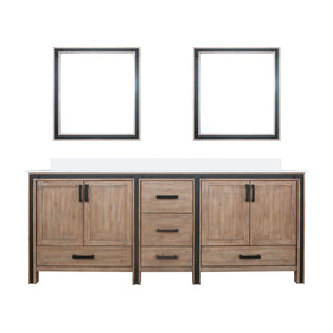English Elm Rustic Barnwood Double Bath Vanity 84" W x 22" D with White Quartz Top, Soft-Close Drawers & Mirrors B2731S00921
