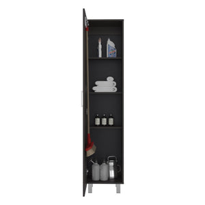 English Elm Vintro Slim Tall Cabinet with Metal Legs Four Interior Shelves for Bedroom Office Dark Oak B200P462884