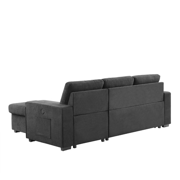 English Elm Toby Woven Fabric Sleeper Sectional with Storage Chaise Usb Ports and Coil Support Black B061S00955