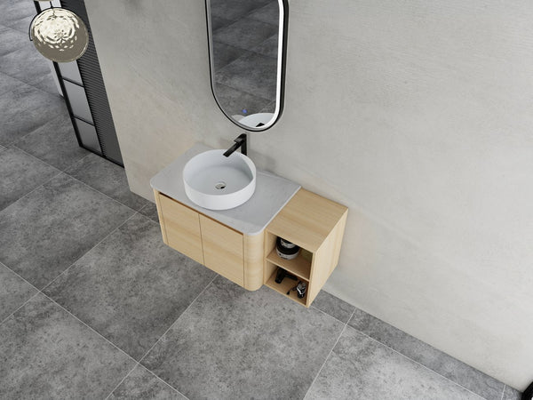 English Elm 42'' Modern Wall-Mounted Bathroom Vanity With Soft-Close Doors, Ceramic Sink & Ample Storage Solutions W999S00473