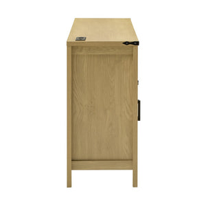 English Elm U_style 59 Inch Sideboard Buffet with Built in Power Outlets Open Cubbies Metal Accents Natural Wood N711P347407O