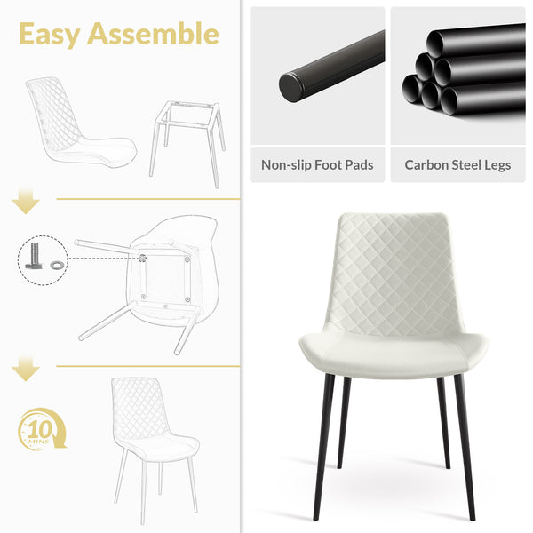 English Elm White PU Leather Dining Chair Set of 2 — Thick Cushion, Metal Legs, Durable PU, Adjustable Feet, 300lb Capacity T3967P399493