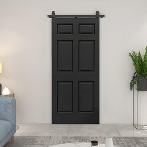 English Elm 30 in Black Mdf Composite Bi-fold Barn Door with Raised 6-panel Design Hardware Included B2763P490985