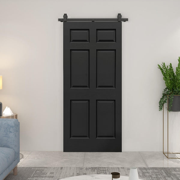 English Elm 24 in Primed Mdf Bi-fold Barn Door with Raised 6-panel Profile and Sliding Hardware Black B2763P490982