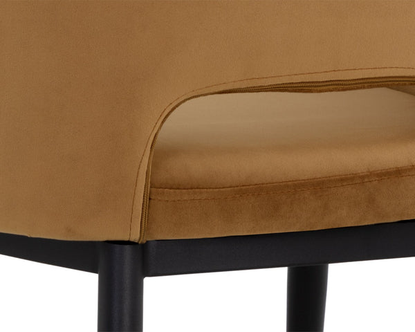 Sunpan THATCHER Dining Armchair - Stylish Black & Gold Sky Upholstered Barrel-Back for Modern Spaces 107978
