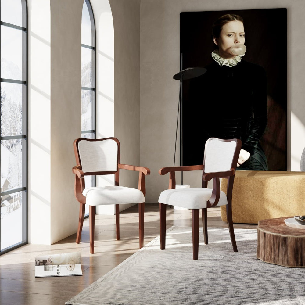 English Elm Walnut Upholstered Dining Chairs Set Of 2 – Elegant Beige Armchairs With Solid Hardwood Frame & Comfort N842P319126D-GIGA