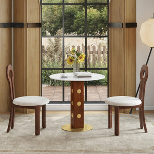 English Elm Modern Round Dining Table - 33.5" Sintered Stone Top With Wooden Legs & Gold Base For Small Spaces P1 W1535S00584-GIGA