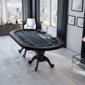 English Elm 96" Oval Poker Table Seats 10 with Waterproof Felt Padded Rail and Dealer Station Black W2748S00027