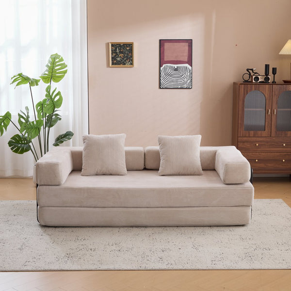 English Elm Floor Couch, Comfy Convertible Sofa Bed With Armrest, Corduroy Fabric, Perfect For Small Spaces! W3723P345007