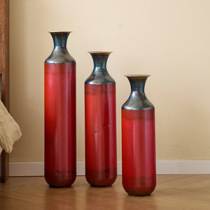 English Elm Floor Red Metal Vase Set 3-Piece Droplet Sculptures — Modern Glazed Tall Decorative Vases for Home W2796P371277