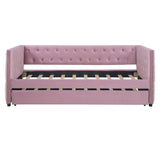 English Elm Twin Size Tufted Upholstered Daybed With Trundle, Velvet Sofabed With Rivet Design, No Box-Spring Needed,Pink