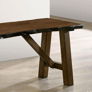 English Elm Rustic Walnut Live Edge Bench 54" Distressed Solid Rubberwood Seat Angled Legs Charming Centerpiece B2741P395578