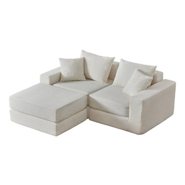 English Elm Modular Cloud Sectional Corduroy Sofa Deep Seat Comfort for Flexible Living Spaces White W3396P435274