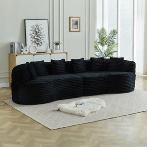 English Elm Curved Chenille Sectional Sofa Deep Seat Cloud Cushions Four Seater Modern Living Room Black W3505P456572