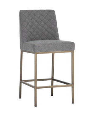 Sunpan Leighland Classic Barstool with Antique Brass Frame and Diamond-Stitched Faux Leather Upholstery Dark Grey