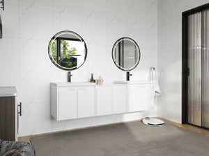 English Elm 72" Float Mount Double Sink Bathroom Vanity Glossy White Plywood Soft Close W999S00535