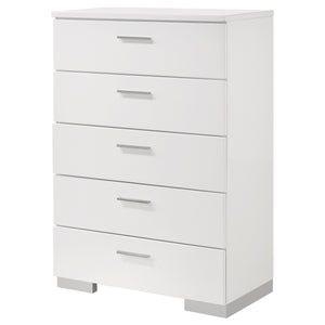 English Elm Dulcey High-Gloss Six-Drawer Dresser with Sleek Metal Accents and Spacious Storage for Bedrooms White B062P378385