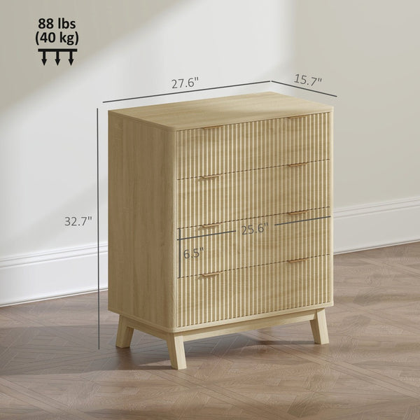 English Elm Closet Four Drawer Dresser with Fluted Fronts Gold Pulls and Natural Wood Finish T3971P431263