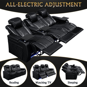 English Elm 93.3"power Recliner Set Nappa Leather Home Theater Rgb Lighting Usb Charging W3819S00093