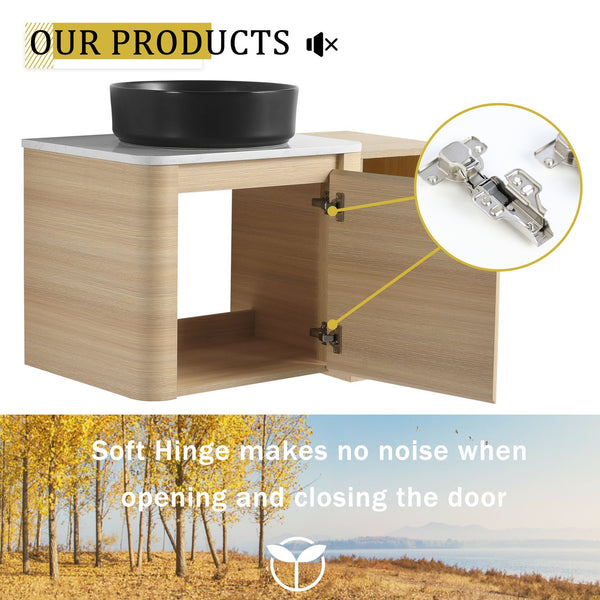 English Elm 36'' Wall-Mounted Bathroom Vanity With Artistic Ceramic Sink, Soft-Close Door & Space-Saving Storage W999S00468