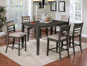 English Elm 7pc Counter Height Dining Set Weathered Gray & Beige Two-Tone 60" Table Padded Slat-Back Chairs B2741P384397