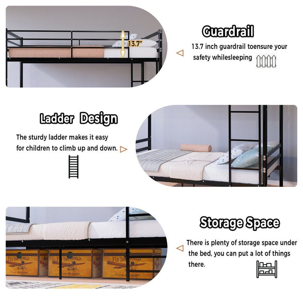 English Elm Bunk Bed Twin Over Heavy Duty Iron Frame with Guardrail for Teens and Adults W3752P464082