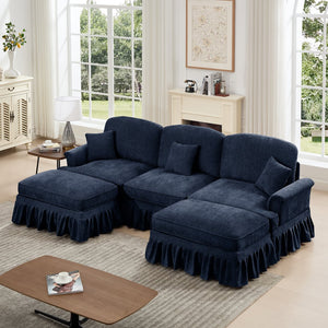 English Elm Classic Comfy Modular Sectional Sofa With Flared Arms, Removable Skirts & Movable Ottomans, Blue W3041S00257