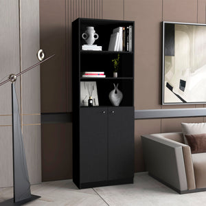 English Elm Wenge 2-Door Bookcase with 3 Open Shelves and Double-Door Storage — Stylish 71" Tall Display & Organization B062P175150