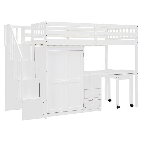 English Elm Queen Murphy Bed with Integrated Desk Cabinet Shelves Space Saving Studio Solution White N708S00013K