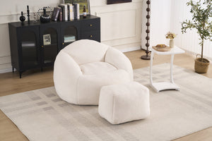 English Elm Foam Memory Foam Bean Bag Chair with Plush Chenille Cover, Large 42" Round Comfortable Lounger White W2915P283421