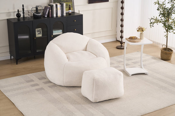 English Elm Foam Memory Foam Bean Bag Chair with Plush Chenille Cover, Large 42" Round Comfortable Lounger White W2915P283421