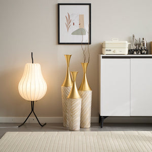 English Elm Floor Metal Vase Set - 3-Piece Modern Geometric Decor With Woven Texture & Glazed Finish,  Tall Accent W2796P255611