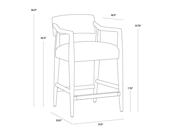 Sunpan KEAGAN Counter Stool - Elegant Mid-Century Design in Charcoal Leather for Your Dining Space Comfort Grey 110558