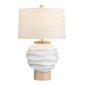 Crestview Collection 28.5"H Ceramic Table Lamp - Stylish White Glazed Finish, Textured Ridges & Elegant Oatmeal Shade   Cvazp111