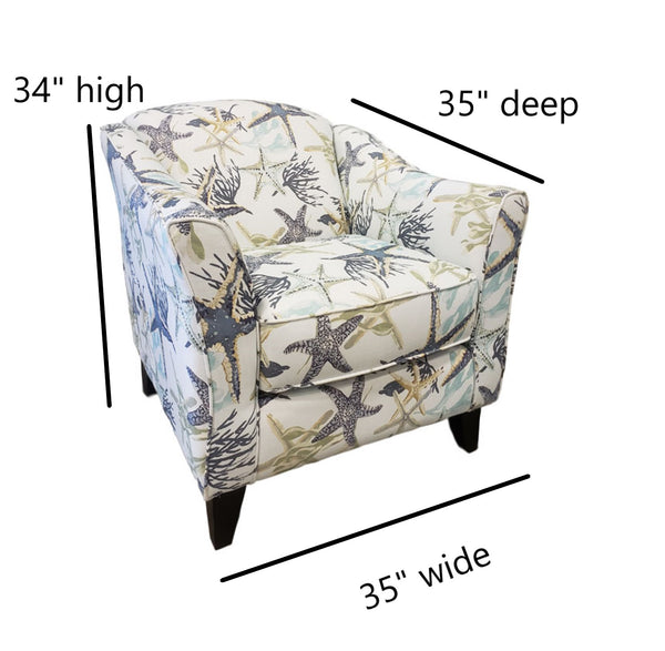 Fusion Jitterbug Flax Savannah Ocean Accent Chair - Stylish Comfort With Reversible Cushion For Your Space Multi S,75% Polyester 452 Savannah Ocean Accent Chair