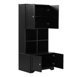 English Elm Tall and Wide Bathroom Floor Storage Cabinet, Bathroom Storage Unit, Freestanding Cabinet With 4 Doors, Adjustable Shelves, Open Multi-Layer Shelves, Black