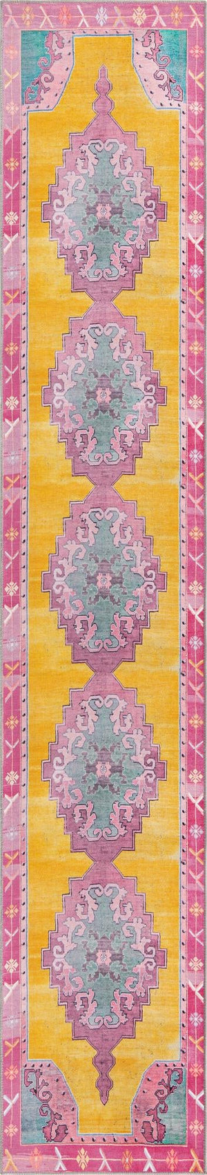Unique Loom Timeless Thomas Machine Made Medallion Rug Yellow, Green/Ivory/Violet/Orange 2' 6" x 14' 1"