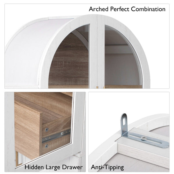 English Elm K&k Arched Farmhouse Pantry Cabinet Glass Doors Hidden Drawer Two Tone Kitchen Storage White N707S288969W