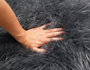 English Elm Charcoal Plush Faux Fur Accent Chair with Walnut Wood Arms — Cozy Modern Living Room Seating Charcoal grey 29 L x 30 W x 31 H B2741P401369