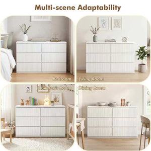 English Elm Modern Six Drawer Dresser with Wave Panel Fronts Handleless Design for Bedroom White W409P371358