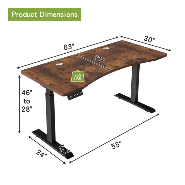 English Elm 63"×30" Dual Motor Electric Standing Desk Rustic Brown Splice Board Home Office W614P431998