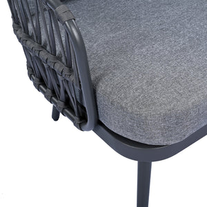 English Elm Christopher Knight Home® - 4-Piece Outdoor Patio Set with Woven Rope U-Back, Steel Frame, Thick Cushions & Acacia Table for Garden Black+Grey N780P209458G