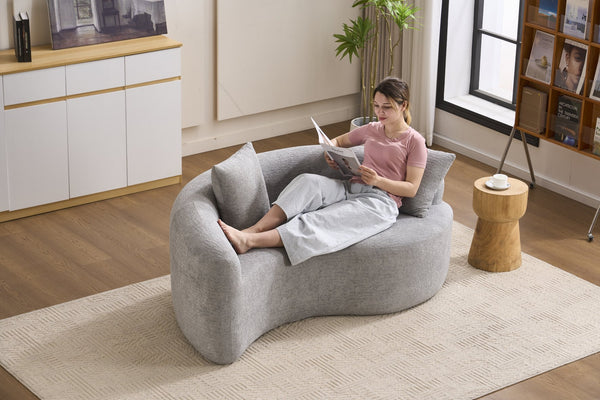 English Elm LY-042 Zen-Inspired S-Curved Dual-Depth Loveseat with Chenille Upholstery, Ready-to-Use Comfort Light Gray W2231P329726