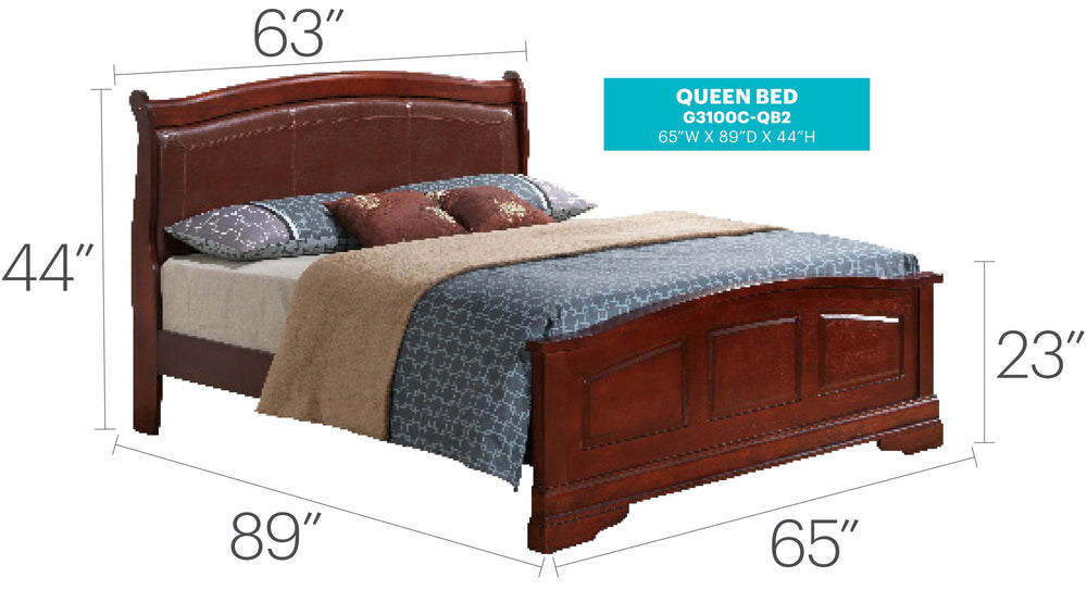 English Elm Classic Cherry Queen Bed with Rich Finish, Durable Particle Board, 48"H x 65"W x 89"D, Timeless Style B078S00279