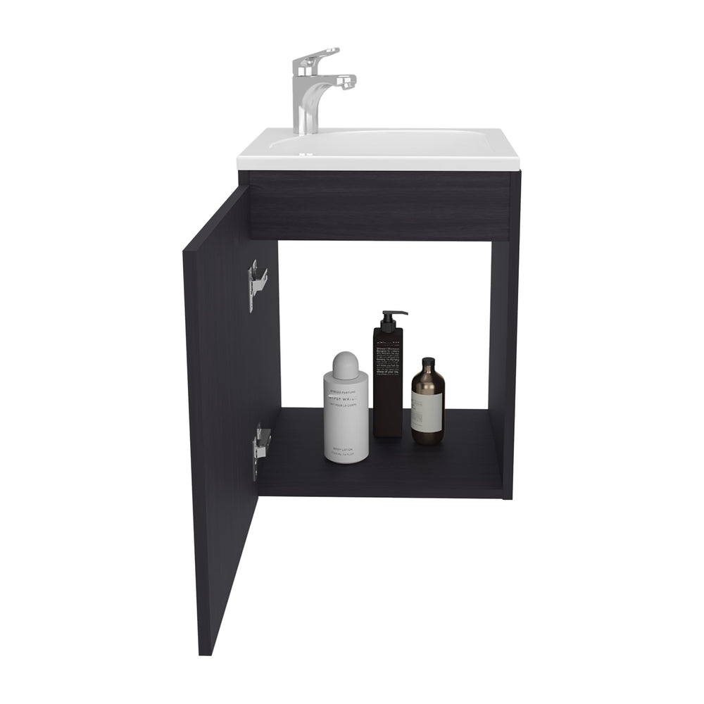 English Elm Saju 15.7" Floating Wide One-Door Vanity Cabinet with Resin Sink, Single Shelf, Black Wenge Finish B070P337124