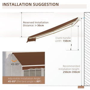 English Elm Outsunny 13' X 8' Manual Crank Retractable Awning - Durable Uv & Water-Resistant Shade For Patios W2225P174248-GIGA