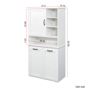 English Elm Laundry Cabinet with Tilt-Out Hampers, Adjustable Shelves, Freestanding White Storage Organizer W331S00168