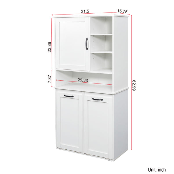 English Elm Laundry Cabinet with Tilt-Out Hampers, Adjustable Shelves, Freestanding White Storage Organizer W331S00168